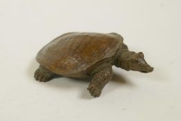 A Japanese Jizai style bronze of a tortoise, impressed mark to belly, 3½" long