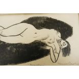 Monica Rawlins (British, 1903-1990), 'Bearskin', a naked woman reclining on a bearskin, c.1920s,