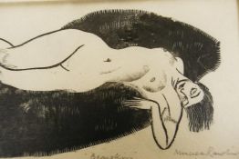 Monica Rawlins (British, 1903-1990), 'Bearskin', a naked woman reclining on a bearskin, c.1920s,