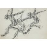 Study of three runners crossing the line, bearing the signature 'Frink', unframed charcoal