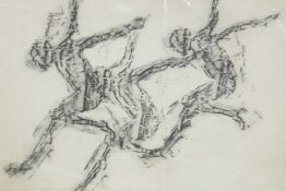 Study of three runners crossing the line, bearing the signature 'Frink', unframed charcoal