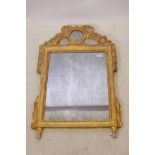 A good C18th French painted and carved watergilt wall mirror, with cornucopia ribbon and harebell
