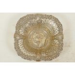 A hallmarked silver Queen Victoria 60th Anniversary commemorative silver dish with pierced and