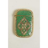 A brass and enamel vesta case in the David Andersen style, 1" x 1½"