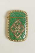 A brass and enamel vesta case in the David Andersen style, 1" x 1½"