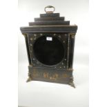 A C19th French chinoiserie ebonised bracket clock case with beaded decoration door and Corinthian