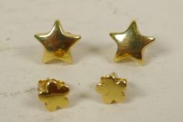 Two pairs of 18ct gold earrings, 4.4 grams
