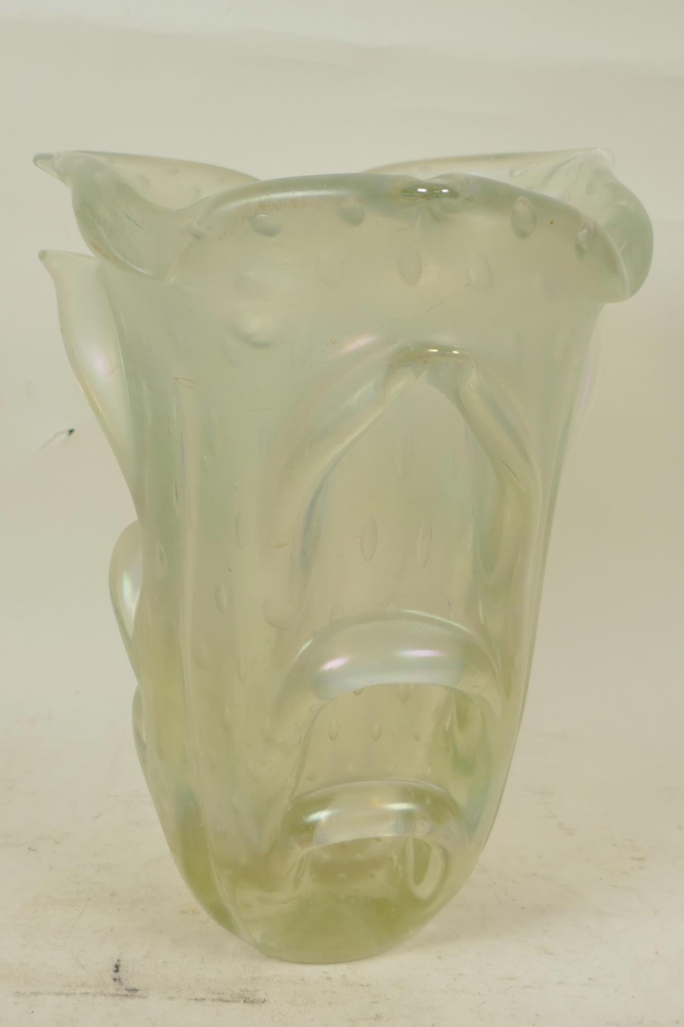 A studio vaseline glass vase of organic form, 11" high - Image 2 of 3