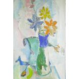 Still life with flowers in a vase, inscribed verso 'Phyllis Bray', unframed, oil on board, 30" x 18"