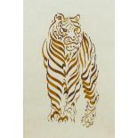 An Islamic caligraphy ink drawing of a tiger, signed, 6" x 9"