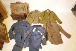 Three army and two RAF uniforms, an army officer's suit bag and a leather bag