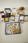 A collection of earrings for pierced ears, including 9ct gold