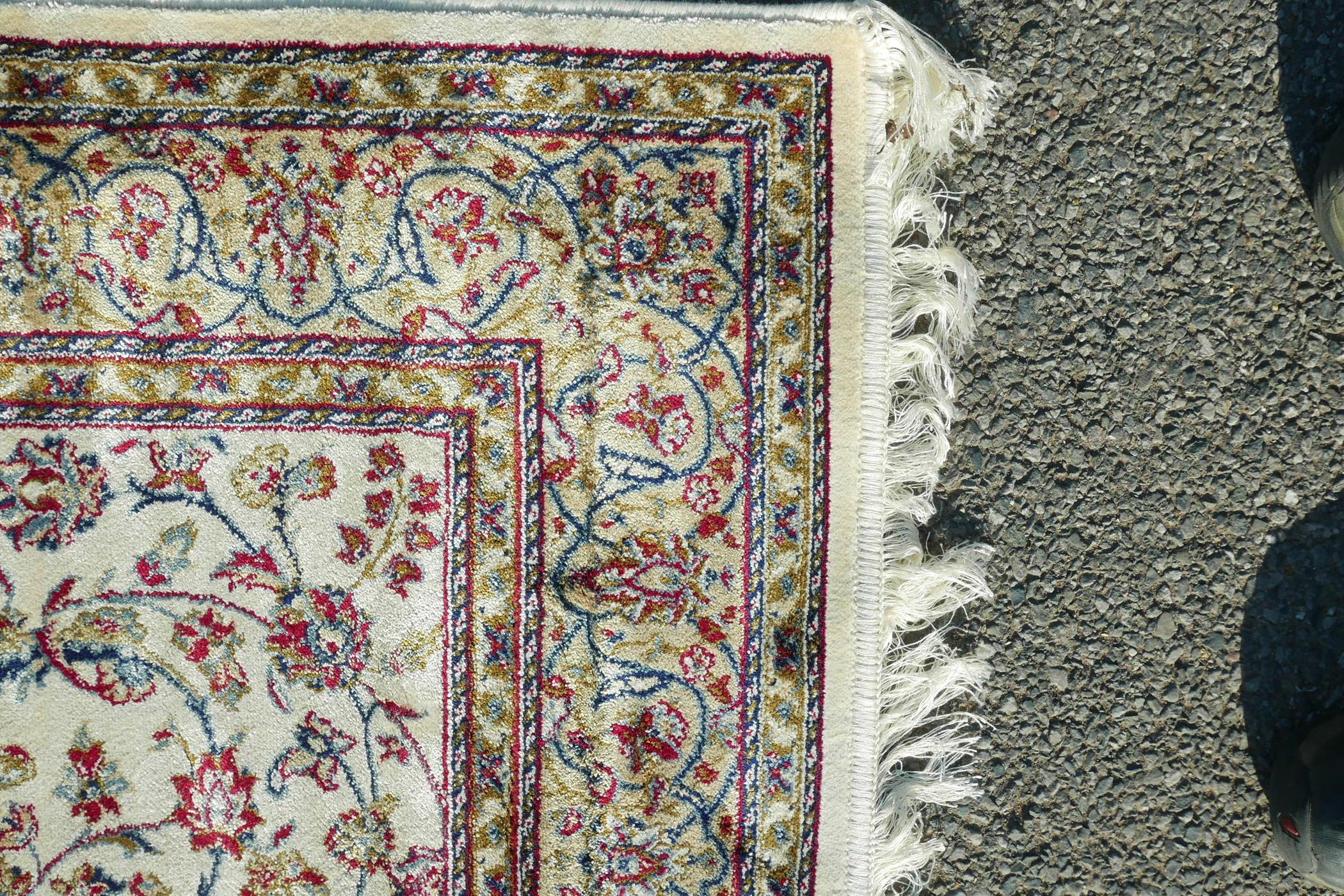 A cream ground Kashmir rug decorated with a Shabaz medallion design, 47" x 67" - Image 3 of 4