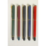 A collection of five Parker 'Rialto' Series 88 fountain pens, 5" long