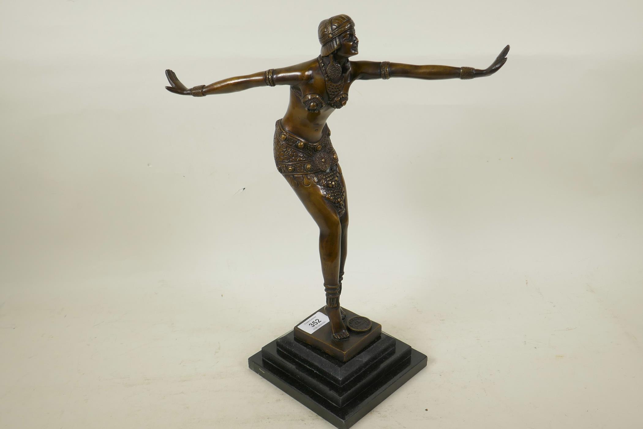 An Art Deco style bronze figure of a dancer in the style of Preiss, 16" high