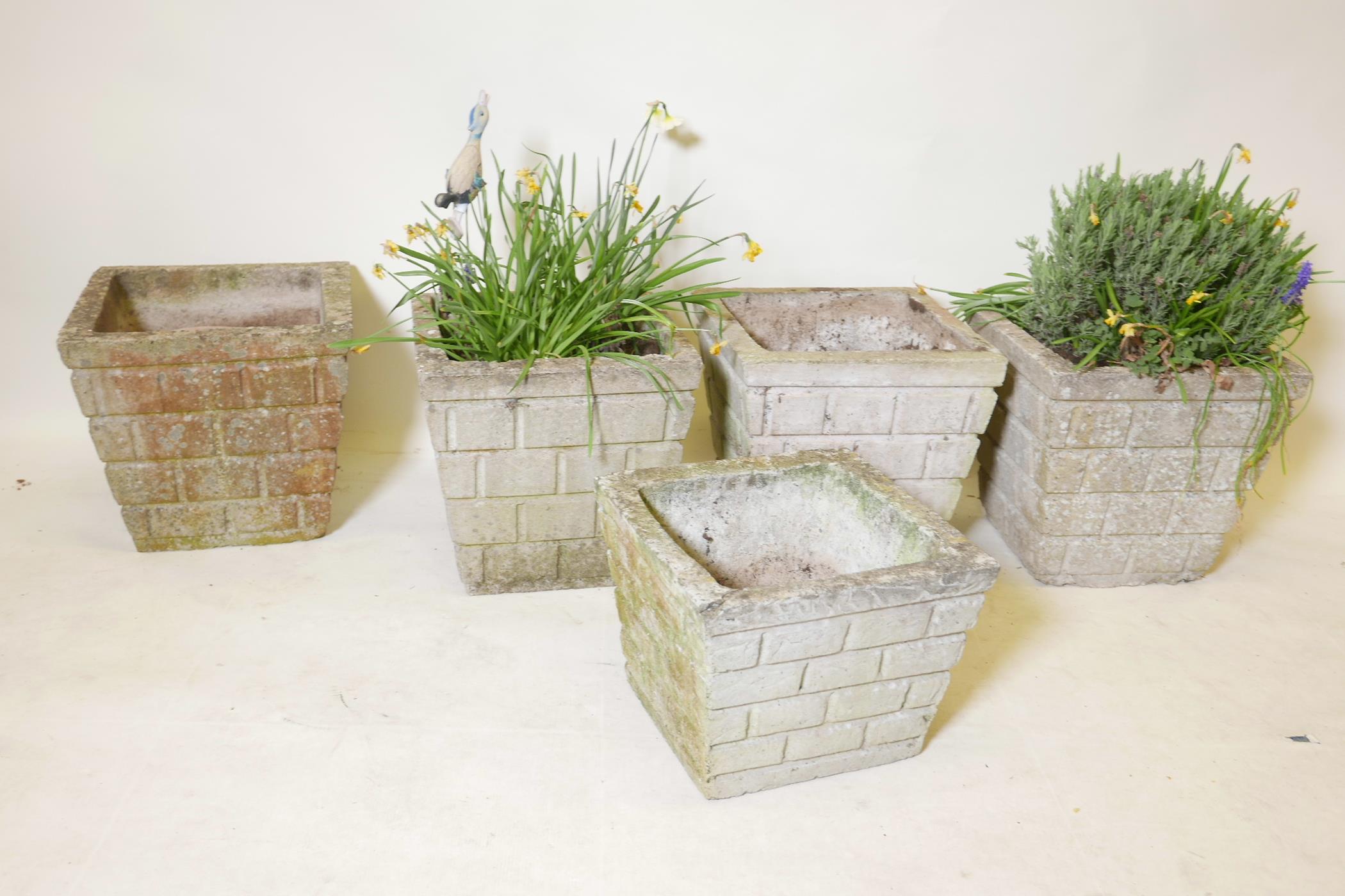 Five concrete garden planters, 13½" high