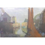 Tom Morton, Drying Sails - Polperro, colour print, 28" x 24", and another, Shirley Carnt, the