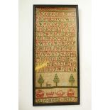 An early C19th hand stitched sampler in cross stitch by 'Jane Meek - 1822' (sister of Janet Meek),