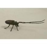 A Japanese Jizai style bronze of a beetle with articulated limbs, antennae and carapace, 5" long