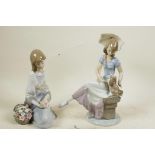 Two boxed Lladro figures, girl with basket of flowers 7.607, and girl with puppy and umbrella '