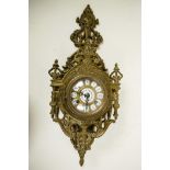 A C20th French gilt bronze cartel wall clock, in the Baroque style, finely cast with a two-train