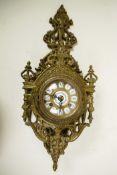 A C20th French gilt bronze cartel wall clock, in the Baroque style, finely cast with a two-train