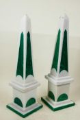 A pair of marble and malachite obelisks, 16" high