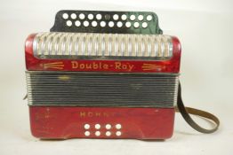 A 1970s Hohner Double Ray Black Dot accordion, in pearl red, model no.1622, Irish style diatonic