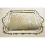 A Wicker Hall silver plated, two handled serving tray with ornate rim, 20" x 13½"