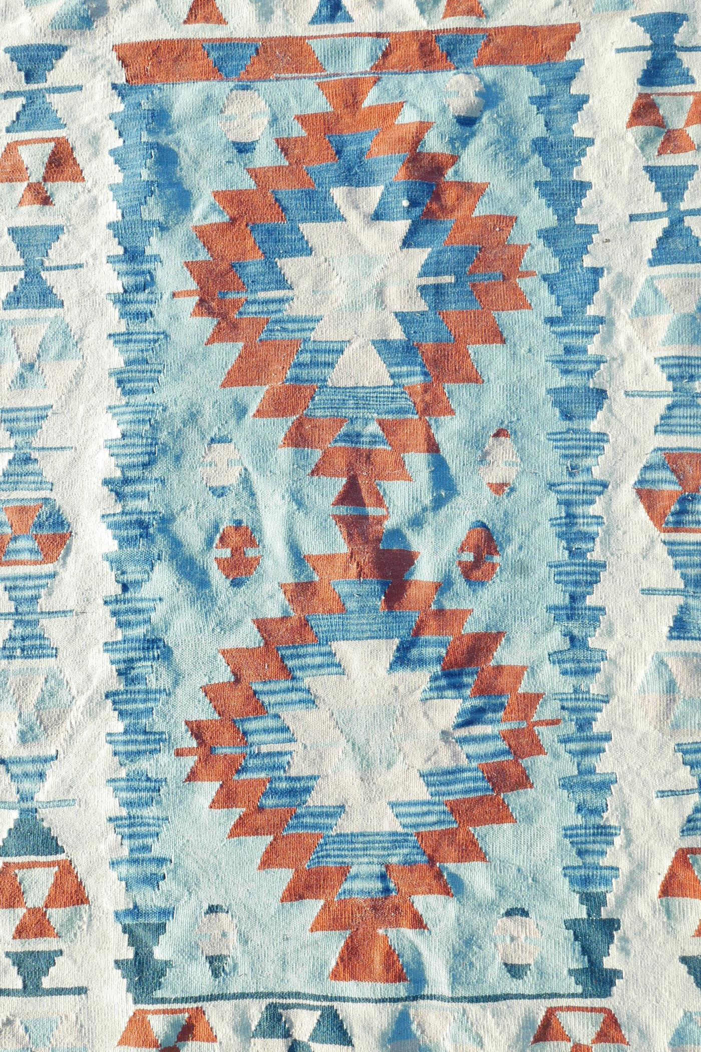 A Swedish blue ground rug decorated with geometric twin medallion design, 41" x 62" - Image 2 of 4