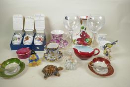 A quantity of decorative pottery and porcelain including three boxed Royal Worcester egg coddlers, a