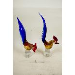 A pair of Murano glass cockerels, 10½" high