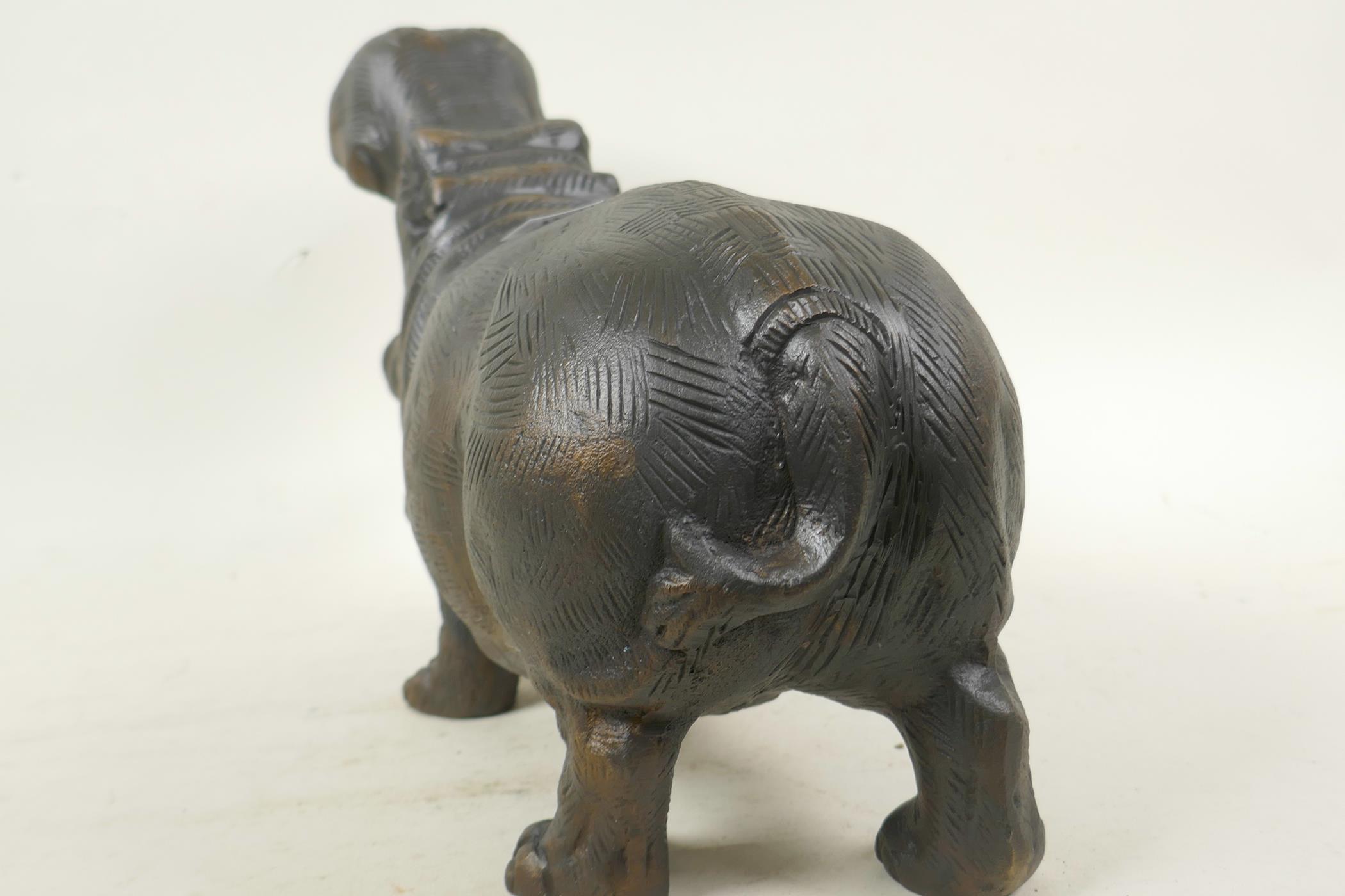 A cast bronze figure of a hippopotamus, 14" long - Image 3 of 4