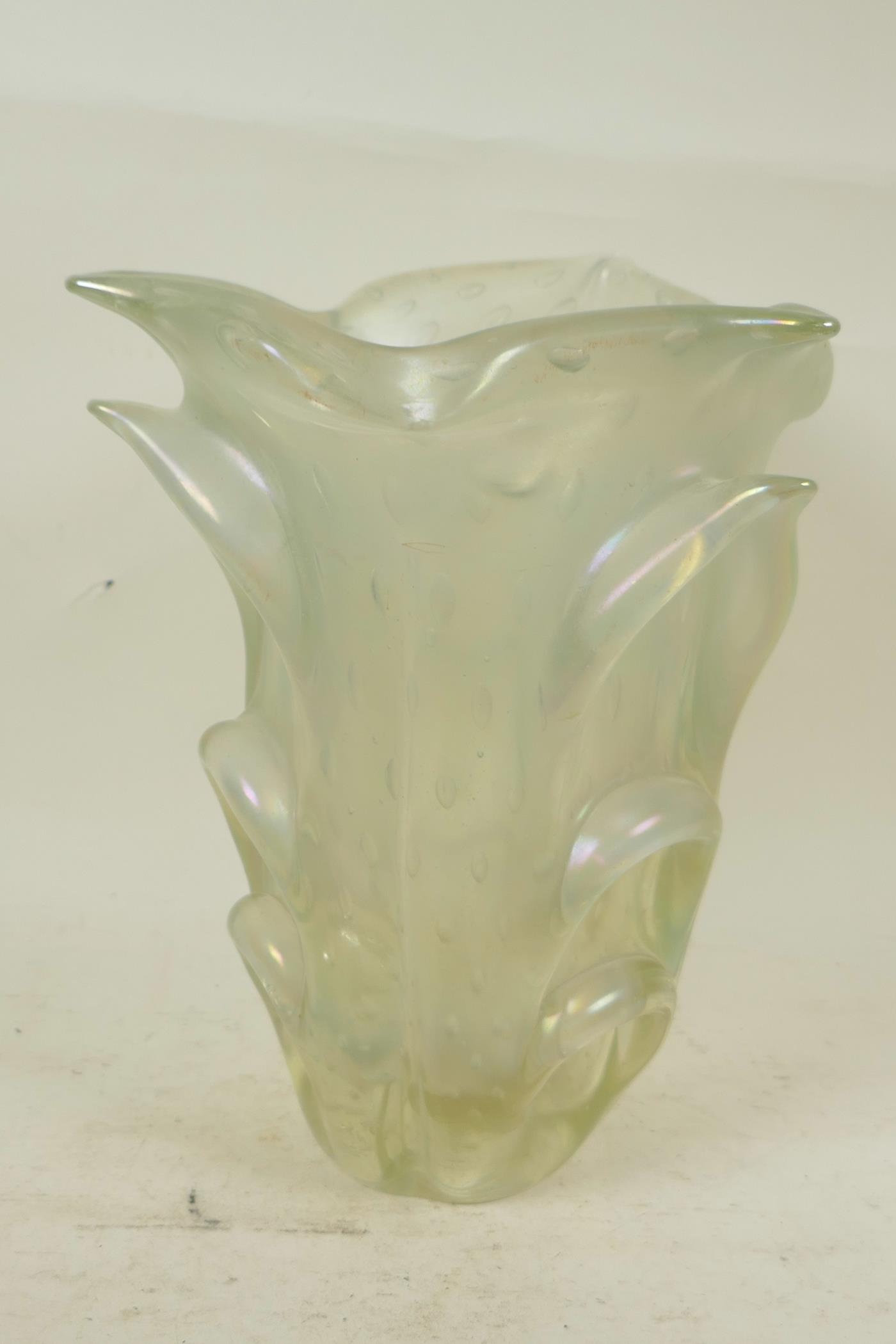 A studio vaseline glass vase of organic form, 11" high - Image 3 of 3