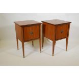 A pair of satinwood filing cabinets with crossbanded inlay, raised on square tapering supports, by