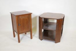 A 1920s Art Deco oak two tier table with fluted corners together with a mahogany single door pot