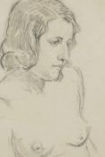 Head and shoulder portrait of a young lady, signed 'Keating', unframed charcoal drawing, 11" x 9"