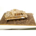 A diorama of a WWII German panzer tank, 27" x 15½"