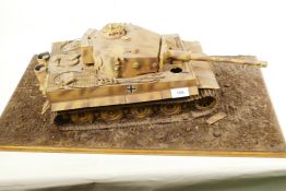 A diorama of a WWII German panzer tank, 27" x 15½"