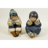 Two boxed Lladro figures of Eskimo children, 12158 and 12159