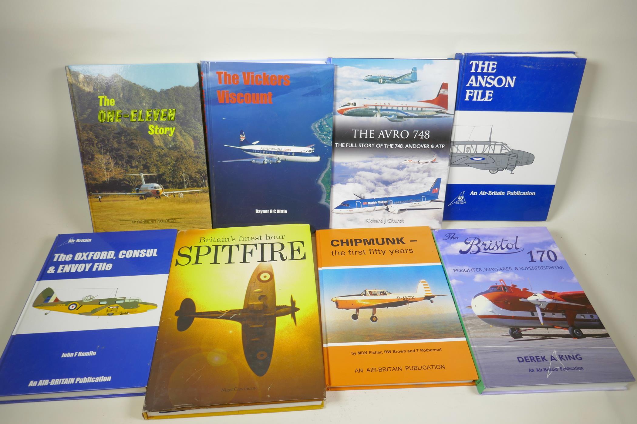 Eight volumes of aircraft specific books, the Anson File, the Oxford Consul and Envoy File, Chipmunk