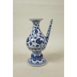 A Chinese blue and white porcelain pourer with scrolling lotus flower decoration, 6 character mark