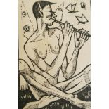 Monica Rawlins (British, 1903-1990), 'Spring', Pan playing the pipes, limited edition woodcut,