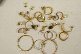 A collection of 9ct gold set earrings, gross 23.1 grams