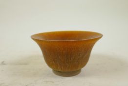 A Chinese faux horn bowl, 4½" diameter