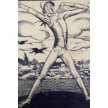 Monica Rawlins (British, 1903-1990), 'The Scarecrow', limited edition 1920s woodcut, navy ink, two