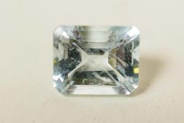 A 4.17ct light blue natural aquamarine, rectangular step cut, lab tested with certificate