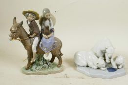 Two Lladro figures, children and donkey no.5.354 and 'Bearly Love' 01443