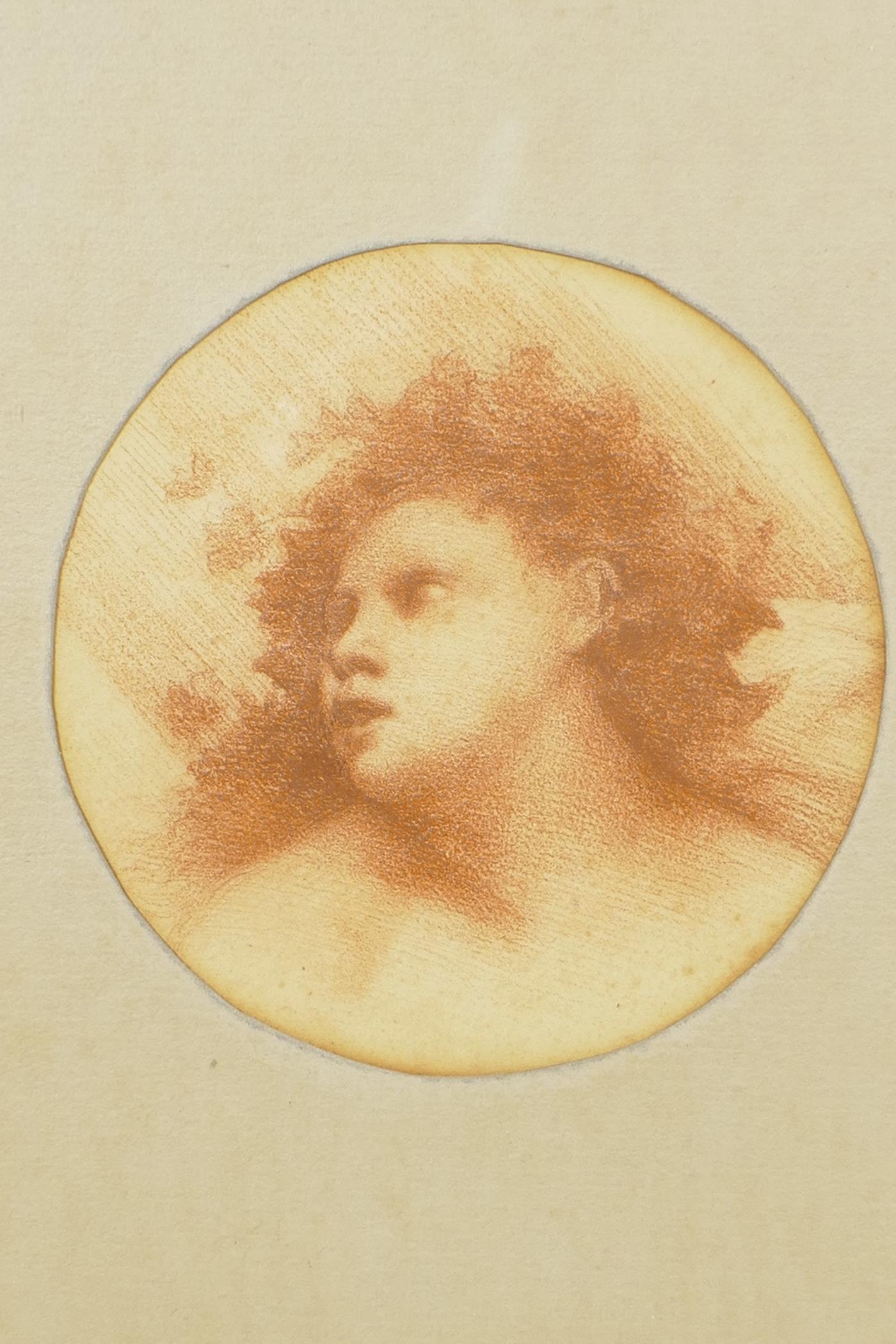 Head study of a young man, C19th Pre-Raphaelite style sanguin drawing - Image 2 of 3