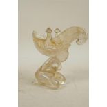 A Chinese glass/crystal jue vessel in the form of a female nude, 6" high